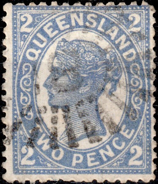 AUSTRALIA / QUEENSLAND 1897 - Numeral 81 of WARWICK (RR) on SG281 2d blue p.13