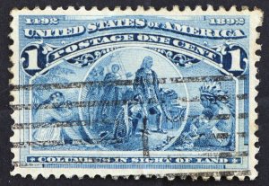 U.S. Used #230 1c Columbian, Superb. Diagonal Bars 1 Cancel. A Gem!