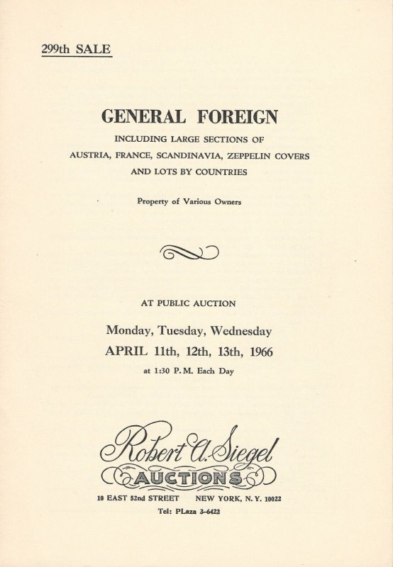 General Foreign, Robert A. Siegel, New York, Sale 299, April 11-13, 1966
