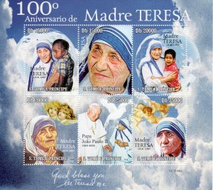 Sao Tome and Principe 2010 MOTHER TERESA 100th.Anniv.POPE JOHN PAUL II SHLT (6)