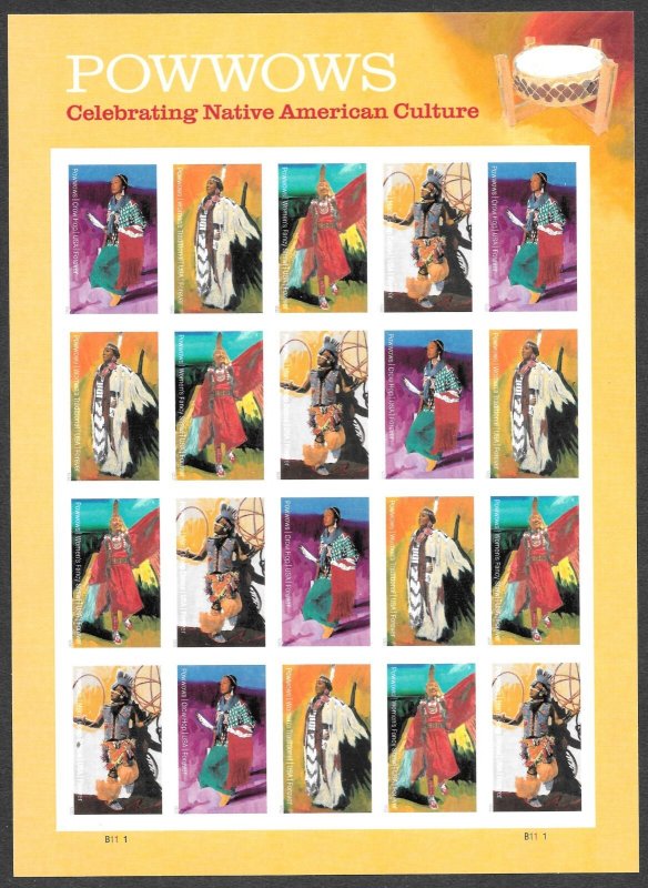 Scott #5981c Scarce IMPERFORATE (NO DIE-CUT), POWWOWS Pane of 20 MNH IMMACULATE!