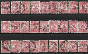 1913 Australia lot of 27  Sc2 1d Kangaroo used