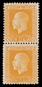 New Zealand 1915 KGV 2d yellow Mixed Perfs vertical pair MNH. SG 418b.