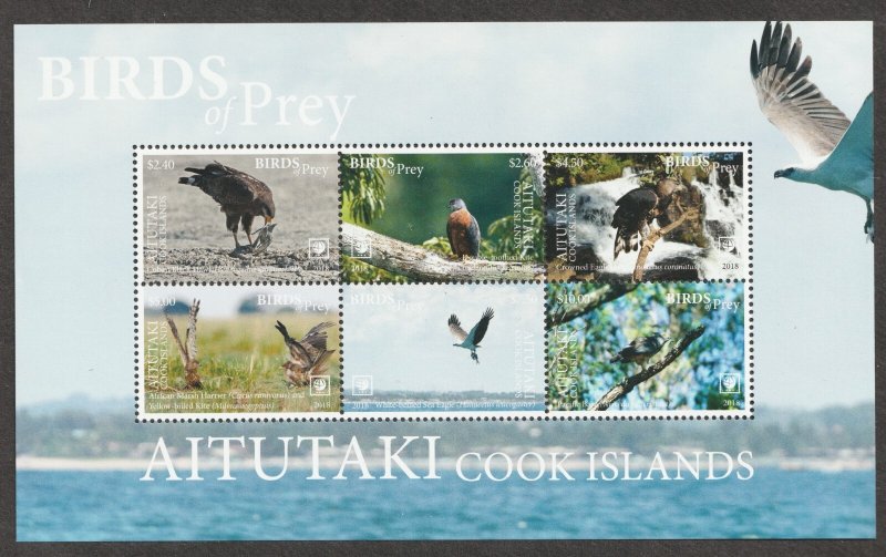 2018 Aitutaki Cook Islands Sc# 680a s/s- Raptors, Birds of Prey. MNH Cv$43.00