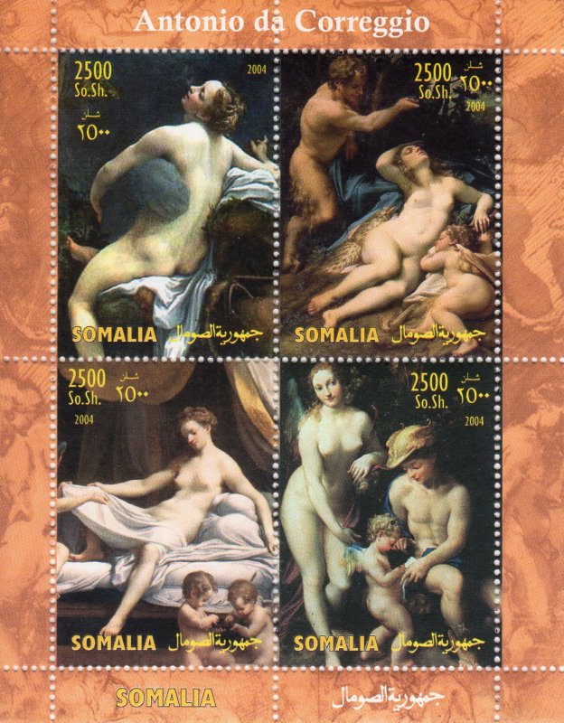 Somalia 2004 ANTONIO da CORREGGIO Famous Nudes Paintings Sheetlet (4) MNH