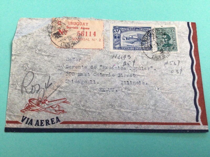 Uruguay 1950 Airmail to Chicago  postal  stamps  Cover Ref 64710 