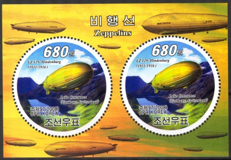 Korea 2008 Transport Aviation Zeppelins Hindenburg S/S MNH