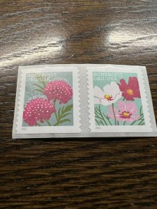 U.S.A-5c Non-Profit-Org Postal Coil Flower Stamps 1 Pair 2 Stamps. NEW FOR 2022