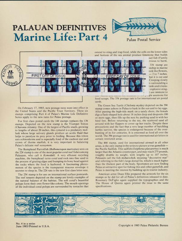 Palau 76a Booket pane on Souvenir Page - Marine Life, Fish