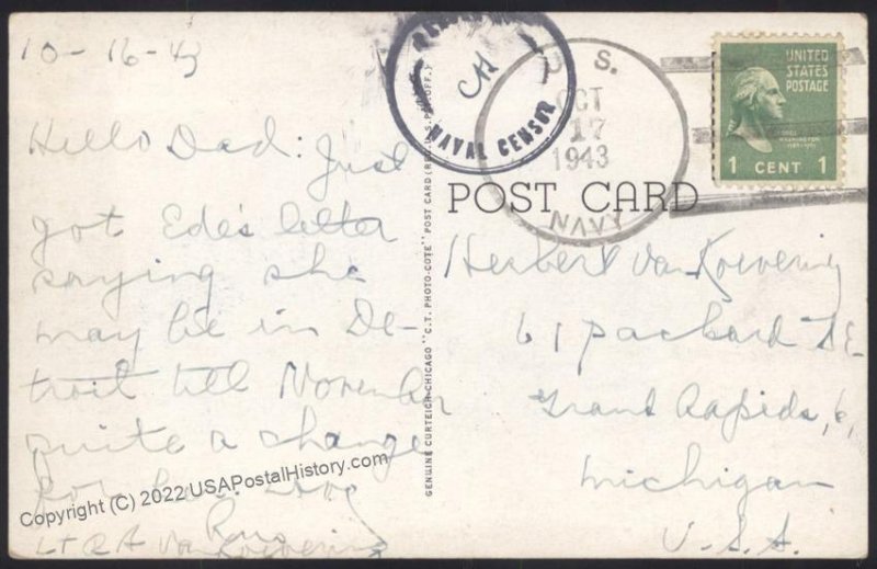 Hawaii USA 1943 Rainbow Falls US Navy Military Territorial Mail Cover 109151