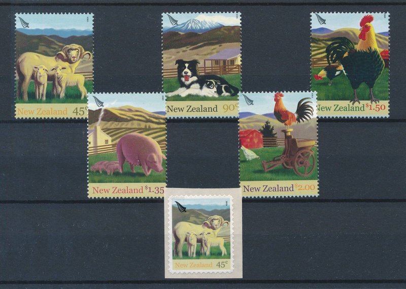 [111914] New Zealand 2005 Farm animals rooster sheep Set + self adhesive MNH