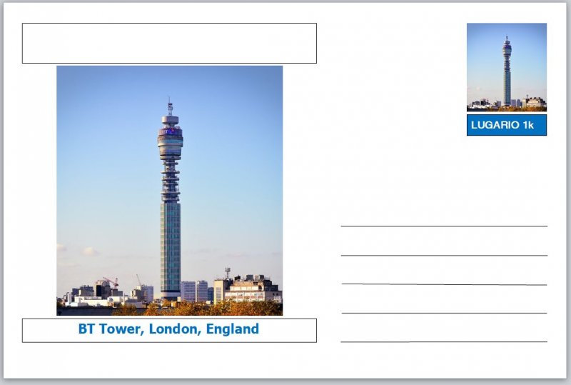 Landmarks - souvenir postcard (glossy 6x4card) - BT Tower London England 