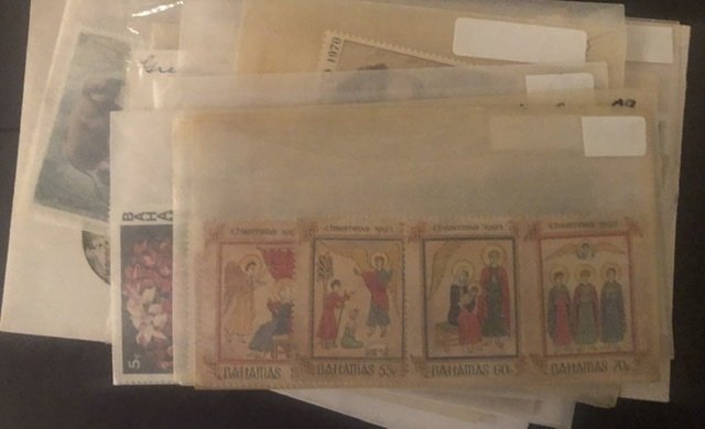 Lot of International Stamps In Glass Scenes Some Have Nice Value