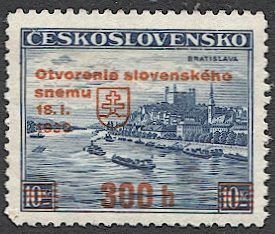 CZECHOSLOVAKIA 1939 Sc 254A, Mint NH VF 300h on 10k - Bratislava