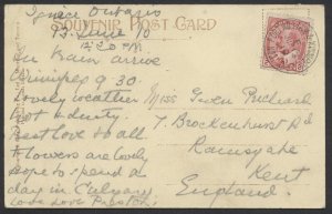 1910 RPO Postmark Fort William & Winnipeg RPO/No 1 On PC to England