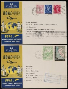 GREAT BRITAIN 1961 London - Lima Peru First Flight Cover + return/intermediates.