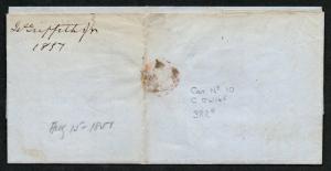 **US Scott #10A C Relief 3R2e White Sulfur Springs VA Aug 15, 1857 Red CDS Cxl