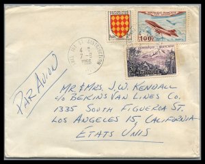 France 1956 Airmail Cover Paris Hotel Monsigny to Los Angeles�