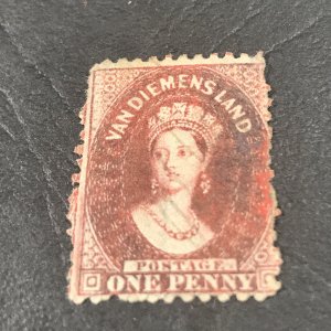 TASMANIA # 29-USED*FAULTY*--CARMINE----PERF 12---1864-91