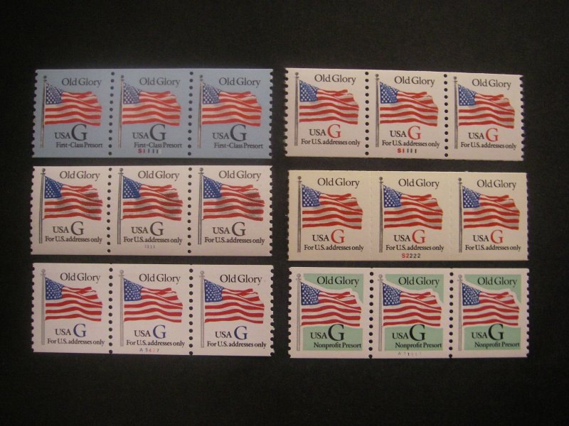 G Flag Coil Collection, Scott 2888 - 2893, Six PNC3s, MNH Coil Beauties