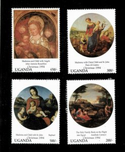 Uganda 1994 - CHRISTMAS '94 BOTICELLI - Set of 8 Stamps (Scott #1280-7) - MNH