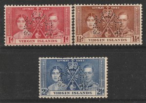 BRITISH VIRGIN ISLANDS 1937 KGVI Coronation set 1d-2½d SPECIMEN. MNH **. 
