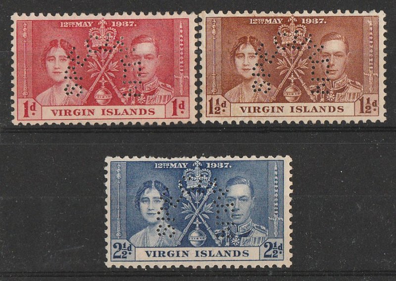 BRITISH VIRGIN ISLANDS 1937 KGVI Coronation set 1d-2½d SPECIMEN. MNH **. 