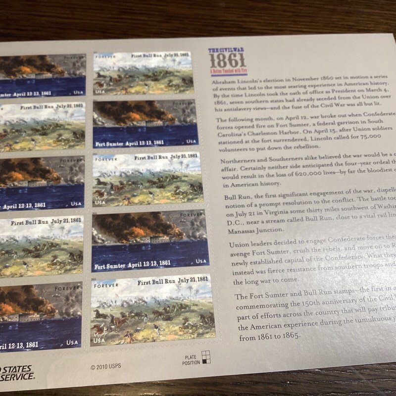 SCOTT#4522-23-THE CIVIL WAR - A NATION TOUCHED WITH FIRE-PANE OF (12)MNH(PM)2011
