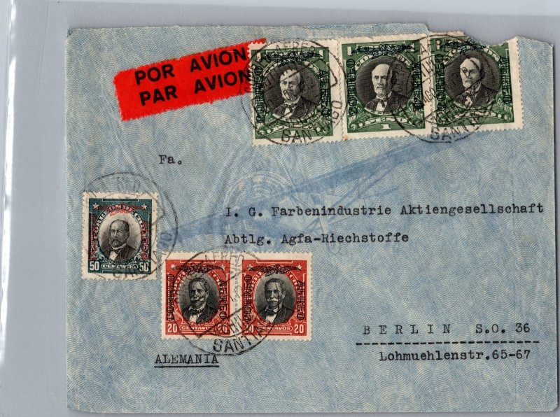 1931 Santiago Chile Multi Color Stamps Airmail cover to Berlin Germany