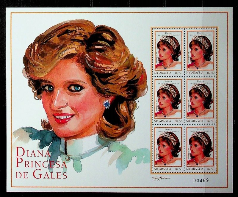 NICARAGUA Sc 2248-50 NH 3 MINISHEETS OF 1999 - PRINCESS DIANA - (CT5)