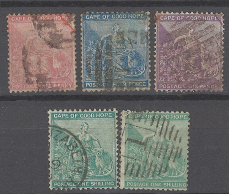 COLLECTION LOT # 1995 CAPE OF GOOD HOPE5 STAMPS 1864+ CV=$65