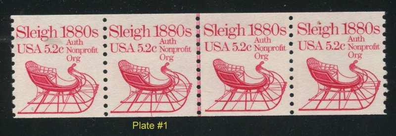 US Scott #1900, Plate #1 Coil 5.2 cent Sleigh FVF MNH