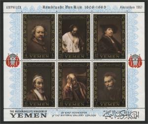 YEMEN, AMPHILEX SOUVENIR SHEET REMBRANDT PAIMTINGS MNH