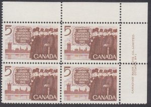 Canada -  #448 London Conference Plate Block - MNH