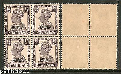 India PATIALA 1½An KG VI SG 108 / Sc 107 Postage Stamp BLK/4 Cat £56 MNH
