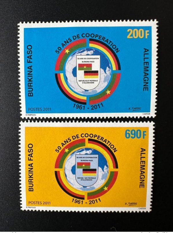 2011 Burkina Faso Mi. 1952 - 1953 50 years cooperation Germany 1961 Flag-