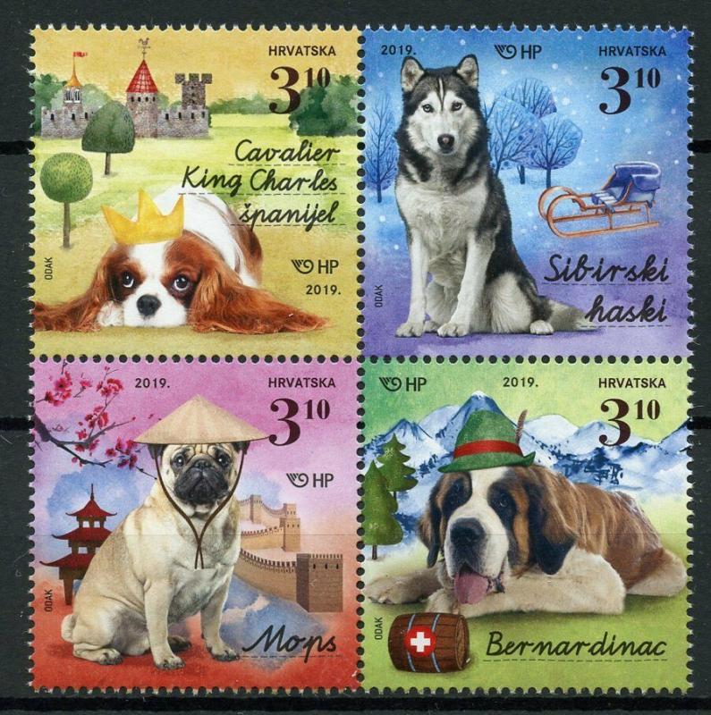 Croatia 2019 MNH Dogs II Huskies Pugs St Bernard 4v Block Pets Animals Stamps