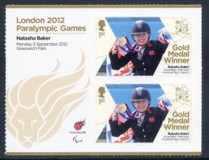 GB London 2012 Paralympics Natasha Baker Gold 1st Class MNH SG3387a 