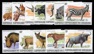 Burundi #589-600 Cat$187, 1983 Animals, complete to 75f, never hinged