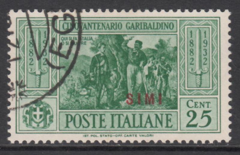 ITALY - Egeo - SIMI Garibaldi 25 cent. used original cancellations