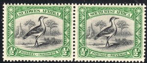 1931 - 1937 SW Africa Kori Bustard ½ pence pair issue Sc# 108 MNH CV: $5.00