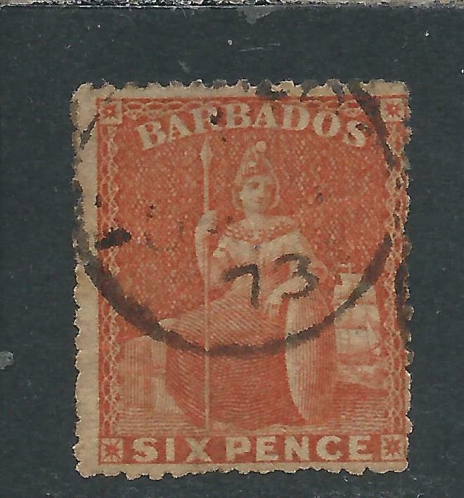 BARBADOS 1873 6d ORANGE VERMILION FU SG 60 CAT £95