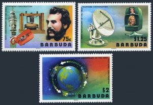 Barbuda 260-262,262a sheet,MNH. 1977.Alexander Graham Bell,Satellites,Globe.