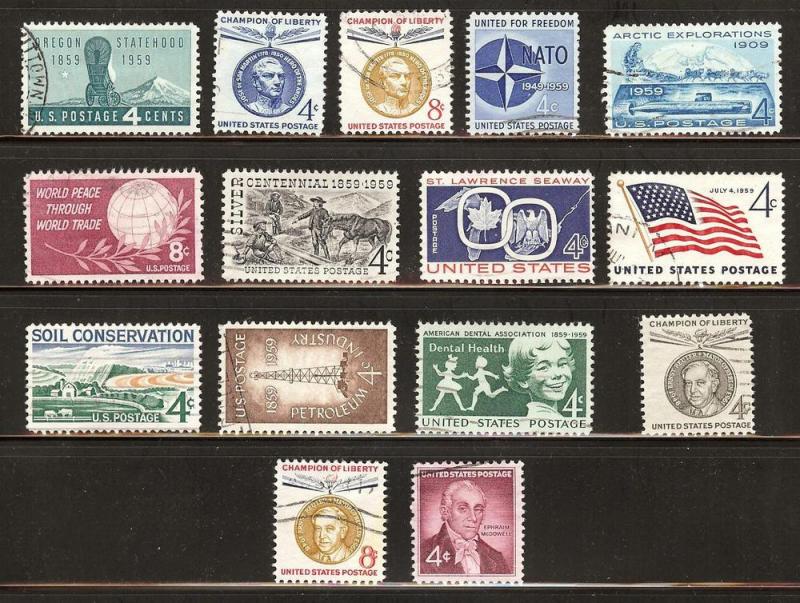 U.S. Used Commemoratives All From 1959 15 stamps