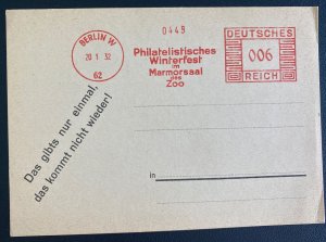 1932 Berlin Germany Meter Cancel Postcard Cover Philatelic Exhibition