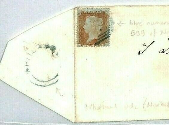 GB WALES Cover BLUE NUMERAL Carmarthens *Whitland* UDC Penny Red {samwells}CX147 