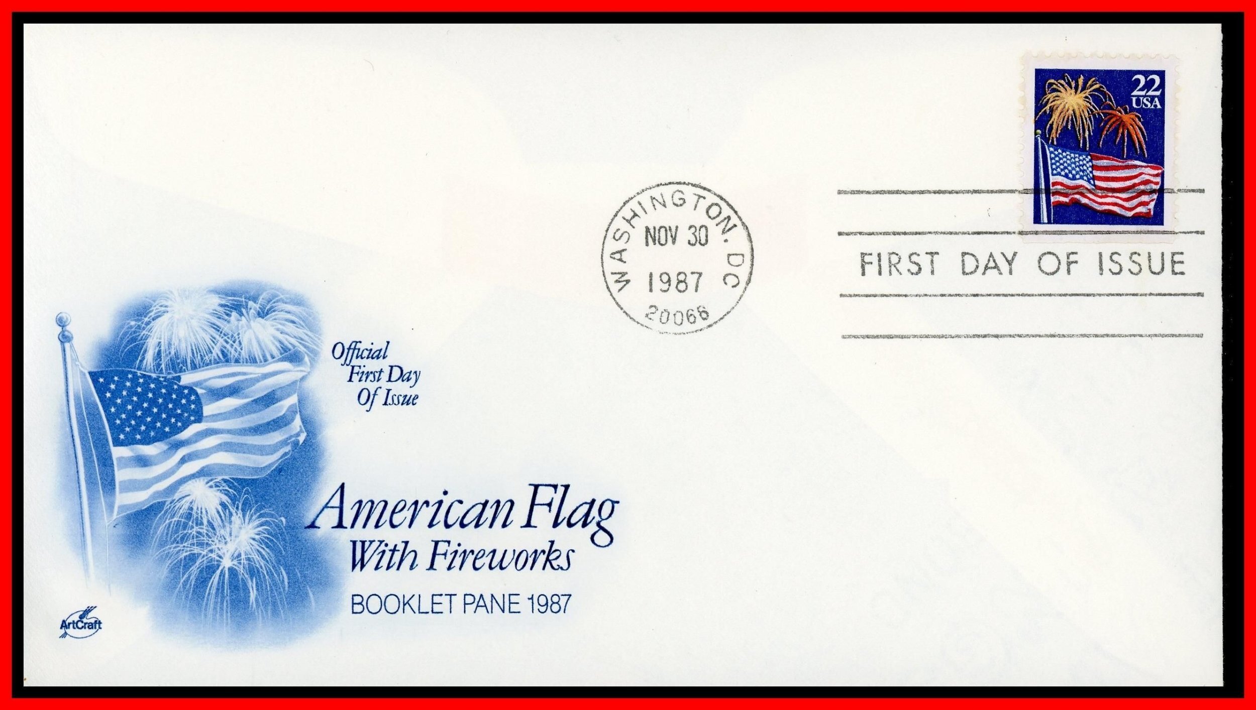 US FDC #2276 22c Flag and Fireworks U/A Artcraft Cachet | United States ...