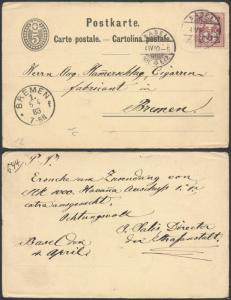 Switzerland 1883 Postal History Rare Uprated postcard postal stationery Basel...