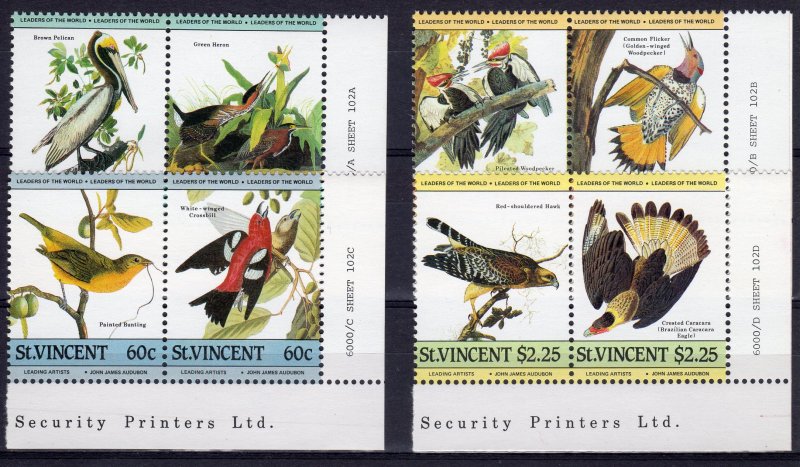 St.Vincent 1985 Sc#807/810 AUDUBON BIRDS 4 pairs perforated MNH