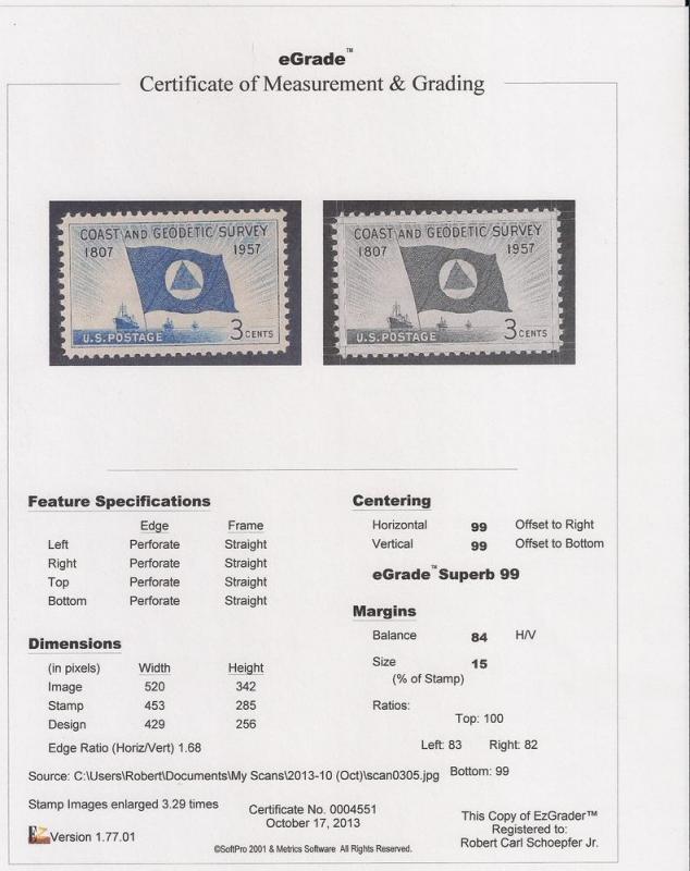 1088 3 cent Coast  Geodetic mint OG NH EGRADED SUPERB 99 XXF